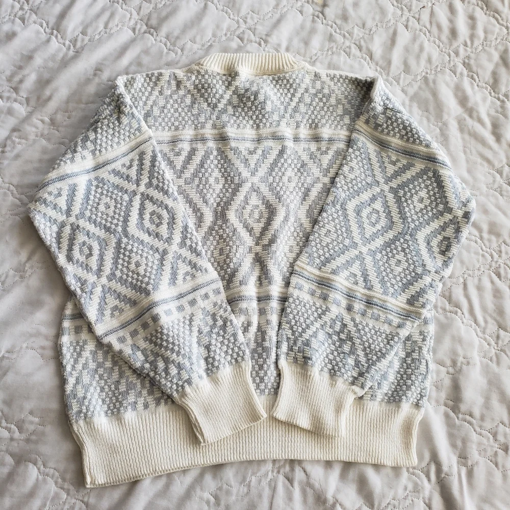 Vintage 80s Nordic Cotton Knit Sweater New England Preppy L/XL Fit WASP Grandpa